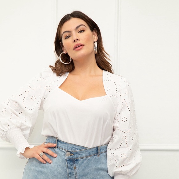 Eloquii Tops - ELOQUII Elements Women's Plus Size Eyelet Puff Sleeve Top